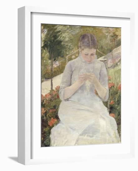 Young Woman Sewing in the Garden, 1880-1882-Mary Cassatt-Framed Giclee Print