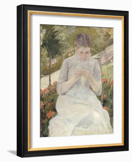 Young Woman Sewing in the Garden, 1880-1882-Mary Cassatt-Framed Giclee Print