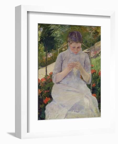 Young Woman Sewing in the Garden, ca. 1880/82-Mary Cassatt-Framed Giclee Print