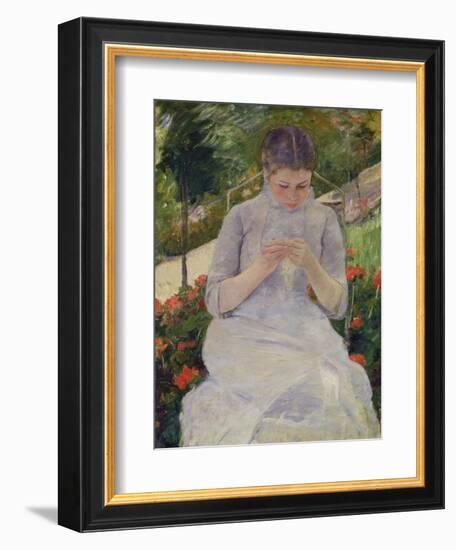 Young Woman Sewing in the Garden, ca. 1880/82-Mary Cassatt-Framed Giclee Print