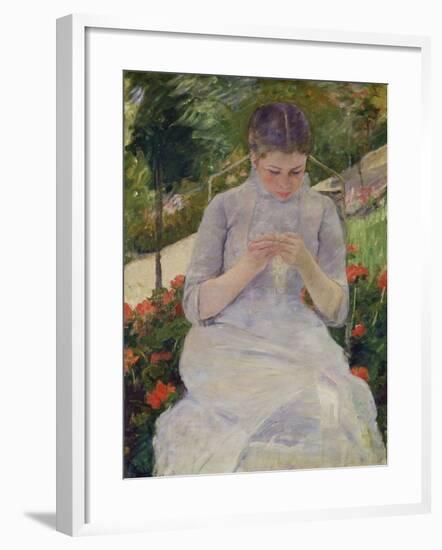 Young Woman Sewing in the Garden, ca. 1880/82-Mary Cassatt-Framed Giclee Print