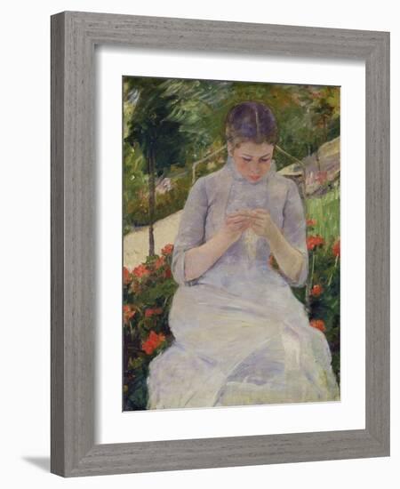 Young Woman Sewing in the Garden, ca. 1880/82-Mary Cassatt-Framed Giclee Print