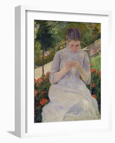 Young Woman Sewing in the Garden, ca. 1880/82-Mary Cassatt-Framed Giclee Print