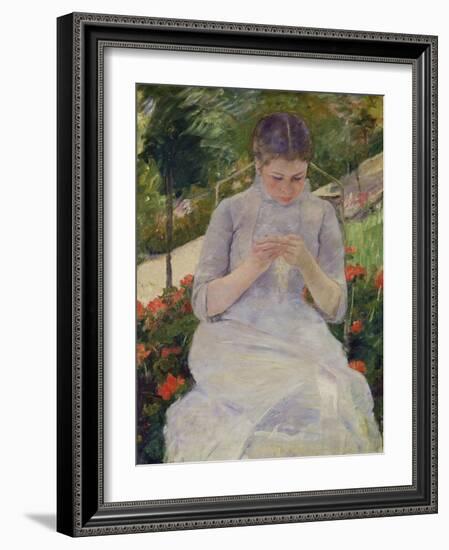 Young Woman Sewing in the Garden, ca. 1880/82-Mary Cassatt-Framed Giclee Print