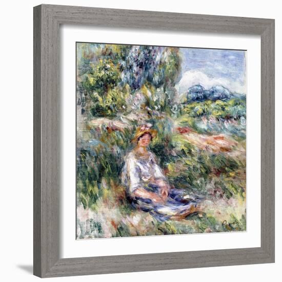 Young Woman Sitting in a Meadow-Pierre-Auguste Renoir-Framed Giclee Print