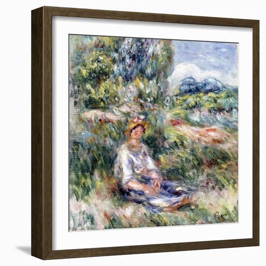 Young Woman Sitting in a Meadow-Pierre-Auguste Renoir-Framed Giclee Print