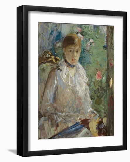 Young woman sitting in front of a window, called Summer, 1879-Berthe Morisot-Framed Giclee Print