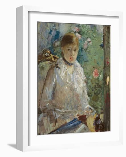 Young woman sitting in front of a window, called Summer, 1879-Berthe Morisot-Framed Giclee Print