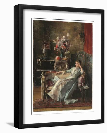 Young Woman Sitting on a Sofa, 1887 (Oil on Panel)-Mihaly Munkacsy-Framed Giclee Print