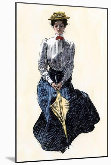 Young Woman Sitting with an Umbrella, circa 1890. “Gibson Girl”, Representation of the Ideal Americ-null-Mounted Giclee Print