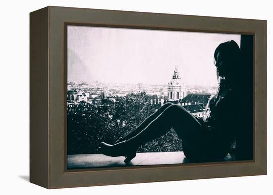 Young Woman Sitting-Rory Garforth-Framed Premier Image Canvas