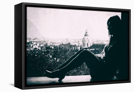 Young Woman Sitting-Rory Garforth-Framed Premier Image Canvas