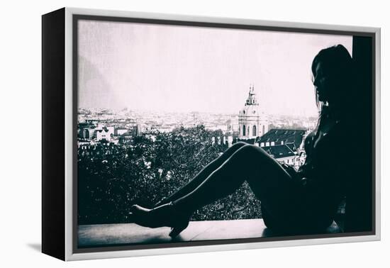 Young Woman Sitting-Rory Garforth-Framed Premier Image Canvas