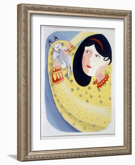 Young Woman Stroking Her Cat - Illustration by Patrizia La Porta, 1998-Patrizia La Porta-Framed Giclee Print