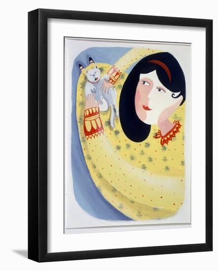 Young Woman Stroking Her Cat - Illustration by Patrizia La Porta, 1998-Patrizia La Porta-Framed Giclee Print