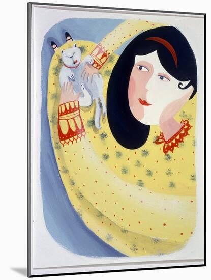 Young Woman Stroking Her Cat - Illustration by Patrizia La Porta, 1998-Patrizia La Porta-Mounted Giclee Print