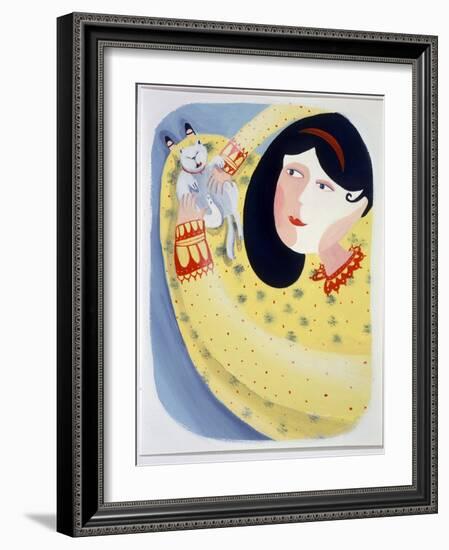 Young Woman Stroking Her Cat - Illustration by Patrizia La Porta, 1998-Patrizia La Porta-Framed Giclee Print