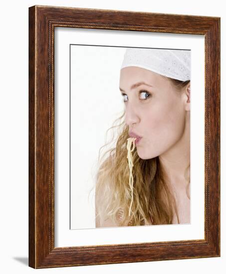 Young Woman Sucking Spaghetti-null-Framed Photographic Print