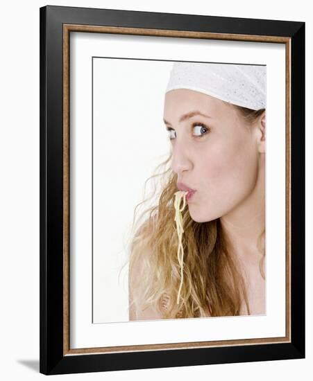 Young Woman Sucking Spaghetti-null-Framed Photographic Print