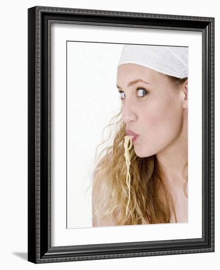Young Woman Sucking Spaghetti-null-Framed Photographic Print