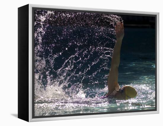 Young Woman Swimming the Backstroke in a Swimming Pool, Bainbridge Island, Washington, USA-null-Framed Premier Image Canvas