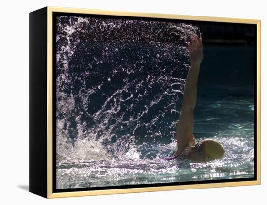 Young Woman Swimming the Backstroke in a Swimming Pool, Bainbridge Island, Washington, USA-null-Framed Premier Image Canvas