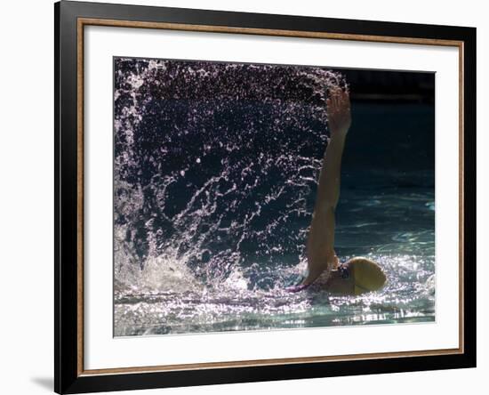 Young Woman Swimming the Backstroke in a Swimming Pool, Bainbridge Island, Washington, USA-null-Framed Photographic Print