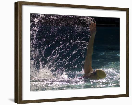 Young Woman Swimming the Backstroke in a Swimming Pool, Bainbridge Island, Washington, USA-null-Framed Photographic Print