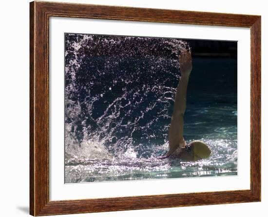 Young Woman Swimming the Backstroke in a Swimming Pool, Bainbridge Island, Washington, USA-null-Framed Photographic Print