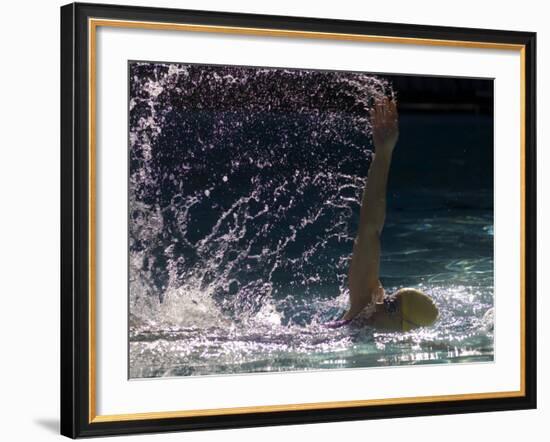 Young Woman Swimming the Backstroke in a Swimming Pool, Bainbridge Island, Washington, USA-null-Framed Photographic Print