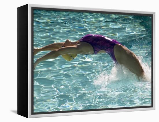 Young Woman Swimming the Backstroke in a Swimming Pool, Bainbridge Island, Washington, USA-null-Framed Premier Image Canvas