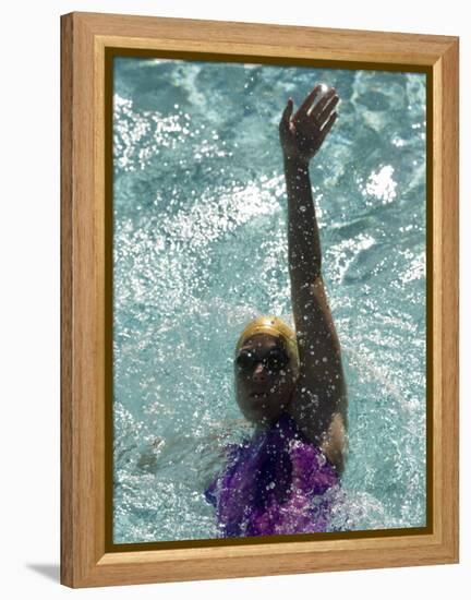 Young Woman Swimming the Backstroke in a Swimming Pool, Bainbridge Island, Washington, USA-null-Framed Premier Image Canvas