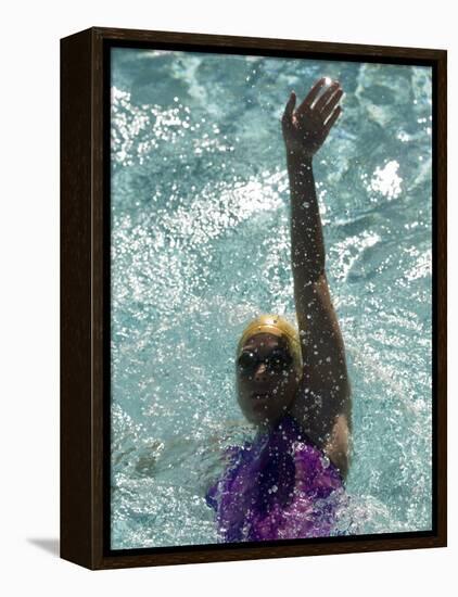 Young Woman Swimming the Backstroke in a Swimming Pool, Bainbridge Island, Washington, USA-null-Framed Premier Image Canvas