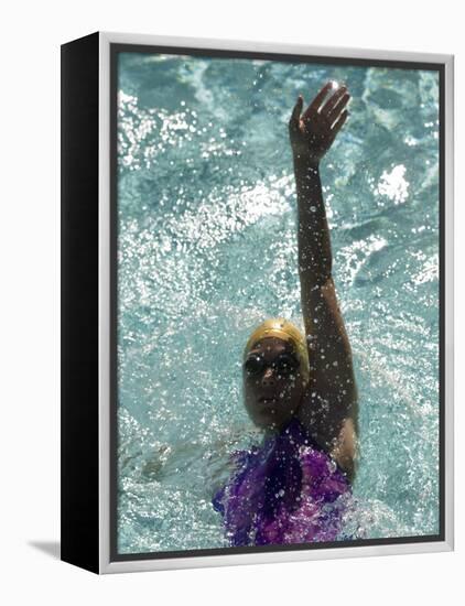 Young Woman Swimming the Backstroke in a Swimming Pool, Bainbridge Island, Washington, USA-null-Framed Premier Image Canvas