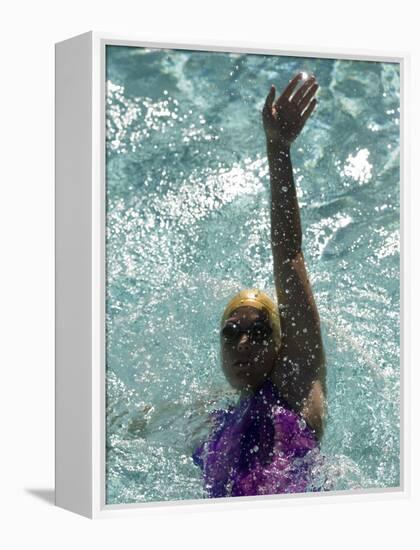 Young Woman Swimming the Backstroke in a Swimming Pool, Bainbridge Island, Washington, USA-null-Framed Premier Image Canvas