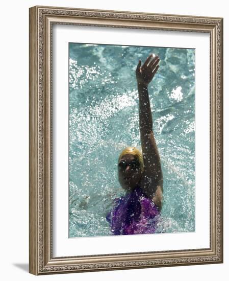 Young Woman Swimming the Backstroke in a Swimming Pool, Bainbridge Island, Washington, USA-null-Framed Photographic Print