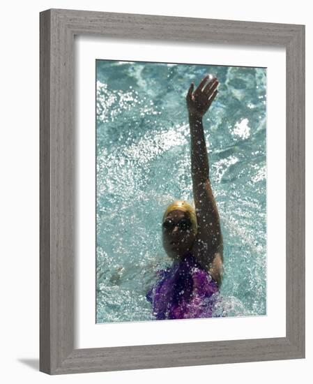 Young Woman Swimming the Backstroke in a Swimming Pool, Bainbridge Island, Washington, USA-null-Framed Photographic Print