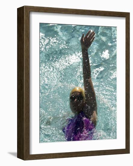 Young Woman Swimming the Backstroke in a Swimming Pool, Bainbridge Island, Washington, USA-null-Framed Photographic Print