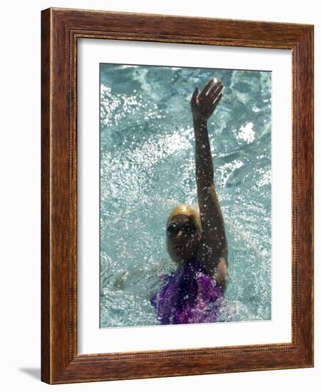 Young Woman Swimming the Backstroke in a Swimming Pool, Bainbridge Island, Washington, USA-null-Framed Photographic Print