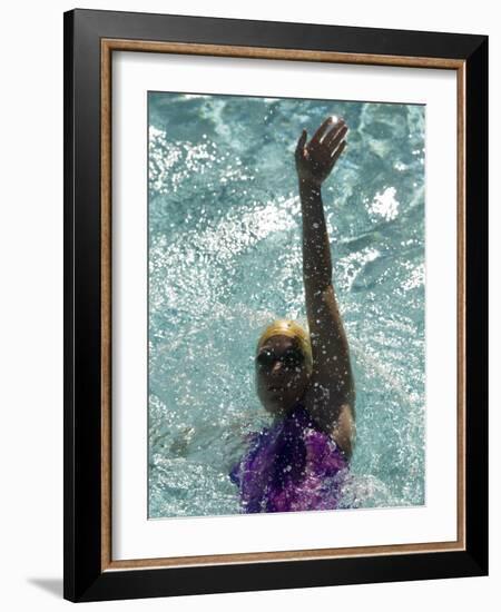 Young Woman Swimming the Backstroke in a Swimming Pool, Bainbridge Island, Washington, USA-null-Framed Photographic Print