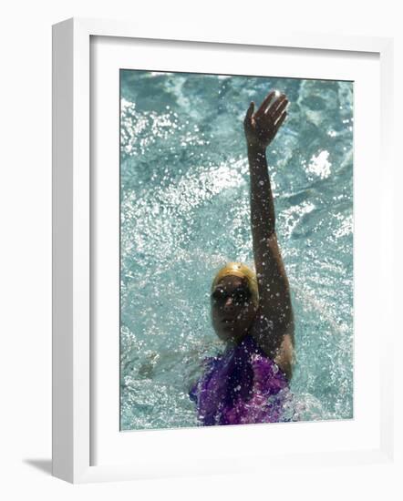 Young Woman Swimming the Backstroke in a Swimming Pool, Bainbridge Island, Washington, USA-null-Framed Photographic Print