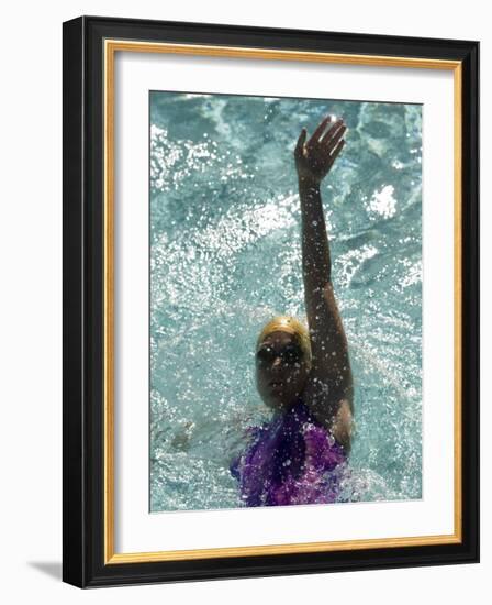 Young Woman Swimming the Backstroke in a Swimming Pool, Bainbridge Island, Washington, USA-null-Framed Photographic Print