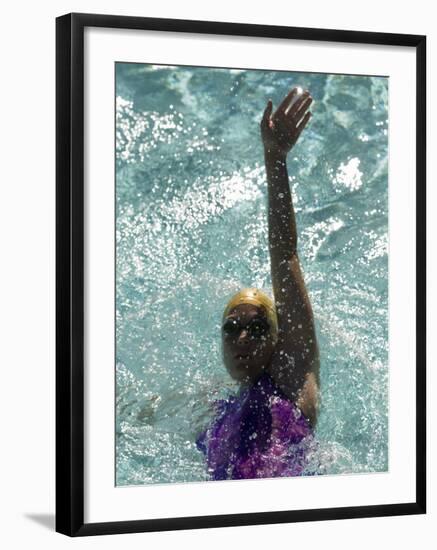 Young Woman Swimming the Backstroke in a Swimming Pool, Bainbridge Island, Washington, USA-null-Framed Photographic Print