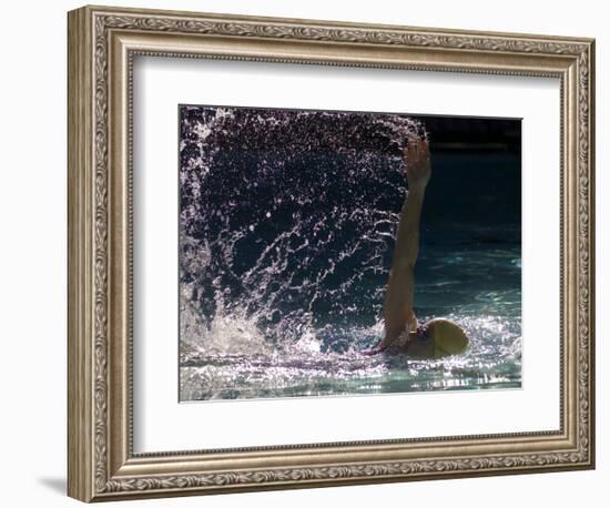 Young Woman Swimming the Backstroke in a Swimming Pool, Bainbridge Island, Washington, USA-null-Framed Photographic Print