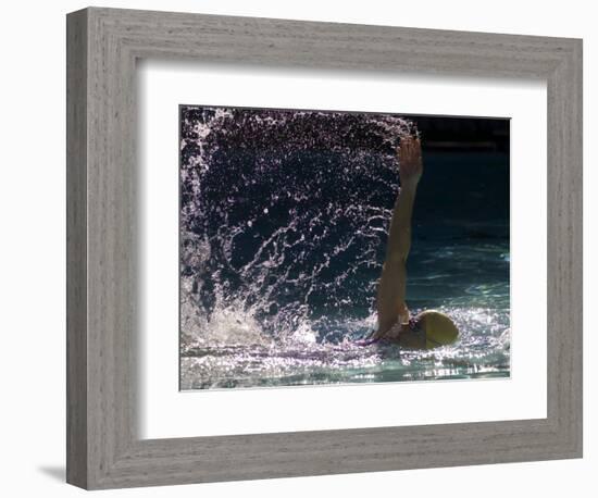 Young Woman Swimming the Backstroke in a Swimming Pool, Bainbridge Island, Washington, USA-null-Framed Photographic Print