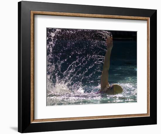 Young Woman Swimming the Backstroke in a Swimming Pool, Bainbridge Island, Washington, USA-null-Framed Photographic Print