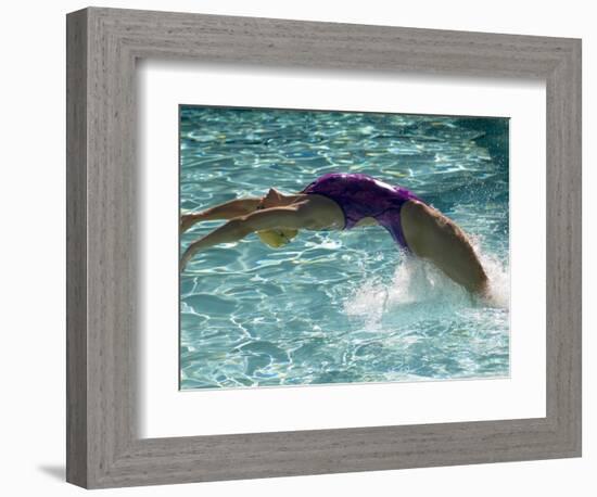 Young Woman Swimming the Backstroke in a Swimming Pool, Bainbridge Island, Washington, USA-null-Framed Photographic Print