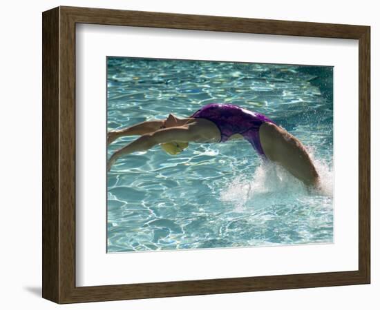 Young Woman Swimming the Backstroke in a Swimming Pool, Bainbridge Island, Washington, USA-null-Framed Photographic Print