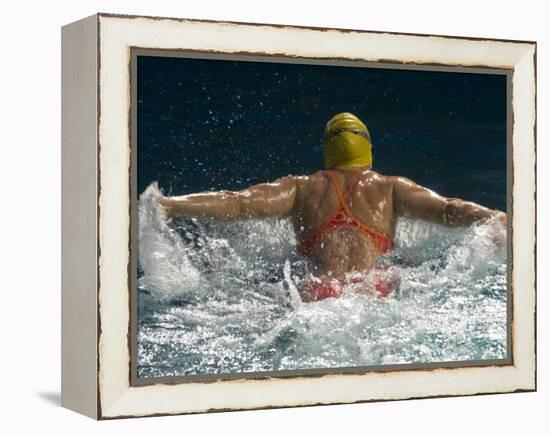 Young Woman Swimming the Butterfly Stroke in a Swimming Pool, Bainbridge Island, Washington, USA-null-Framed Premier Image Canvas