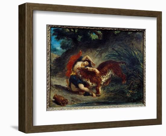 Young Woman Taken Away by a Tiger or Indian Bitten by a Tiger. Painting by Eugene Delacroix (1798-1-Ferdinand Victor Eugene Delacroix-Framed Giclee Print